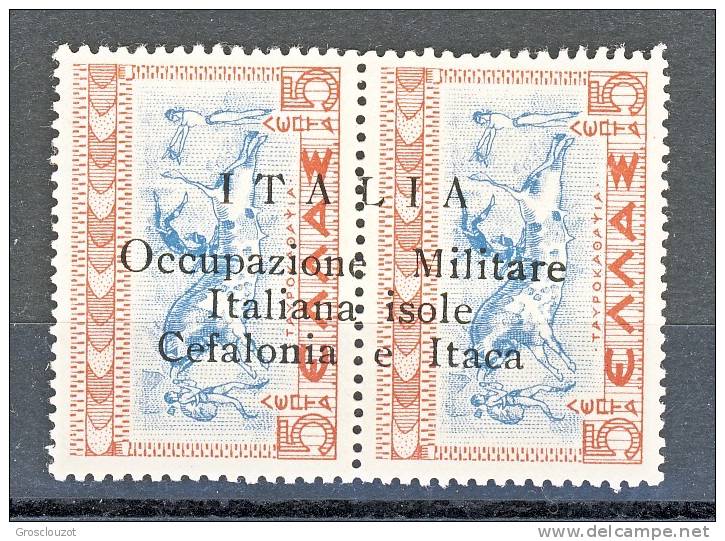 Occ. Italiane Cefalonia E Itaca 1941 N . 11  Coppia 5 + 5 L Bruno E Azzurro MNH Firmato BIONDI - Cefalonia & Itaca