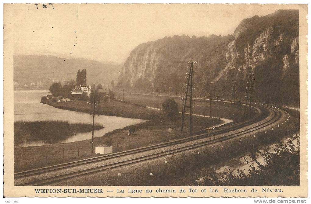WEPION-SUR-MEUSE : Ligne Du Chemin De Fer Et Rochers De Néviau - CPA PEU COURANTE - Cachet De La Poste 1939 - Yvoir