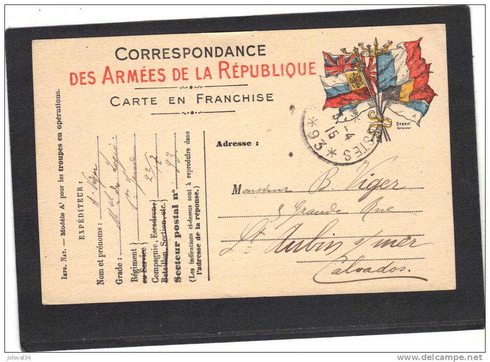 Carte Postale  Militaire Mod A1 SP 93 - Cachet Trésor Et Postes 1915 - Covers & Documents