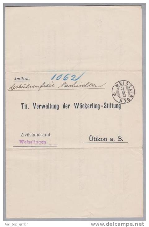 Heimat ZH Uetikon Am See 1929-08-22 Portofreiheit-Brief Zu#13 Gr#824 20Rp. 7360Stk Wäckerling-Stiftung - Vrijstelling Van Portkosten