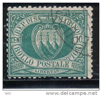 Repubblica Di San Marino - 1892 - 10 C. Verde Azzurro (o) - Usados