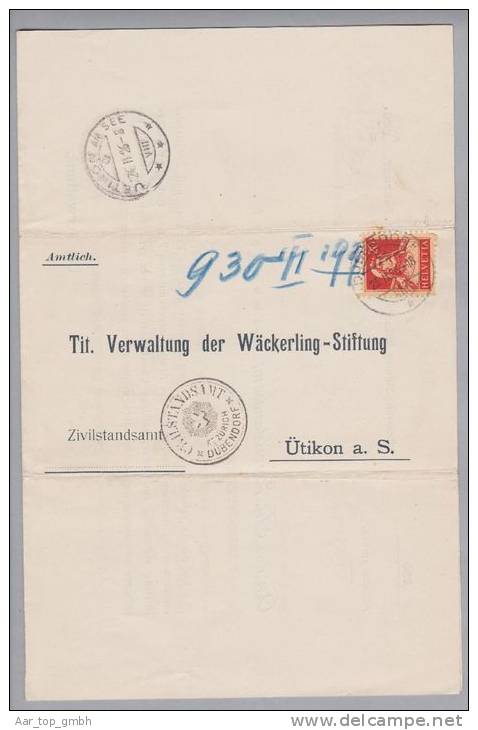 Heimat ZH Uetikon Am See 1926-09-22 Portofreiheit-Brief Gr#824 - Vrijstelling Van Portkosten