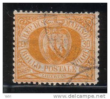 Repubblica Di San Marino - 1892 - 30 C. Giallo Chiaro (o) - Usados