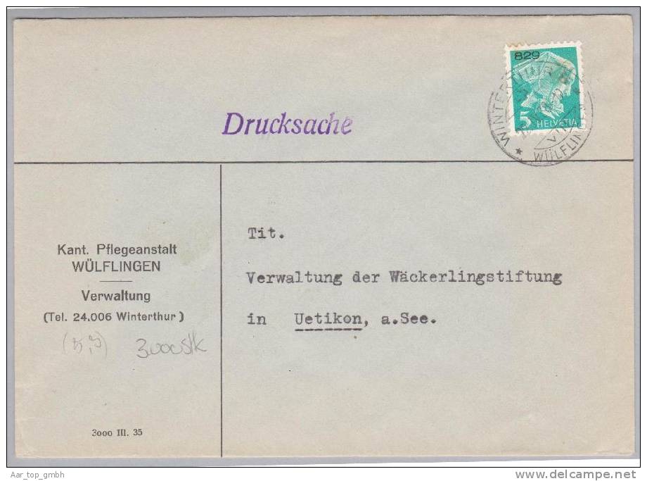 Heimat ZH Winterthur8 Wülflingen 1938-04-22 Portofreiheit-Brief Zu#14z Gr#829 3000Stk Kant.Pflegeanstalt Wülflingen - Franchise