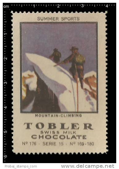 Old Original Swiss Poster Stamp(cinderella, Reklamemarke) Tobler - Climbing Mountaineering Alpinist - Escalada