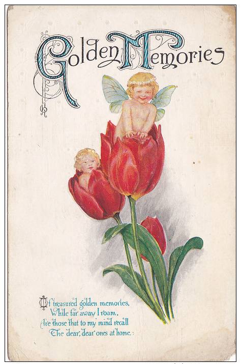 Cherubs In Red Tulips, Golden Memories Poem, PU-1915 - Altri & Non Classificati