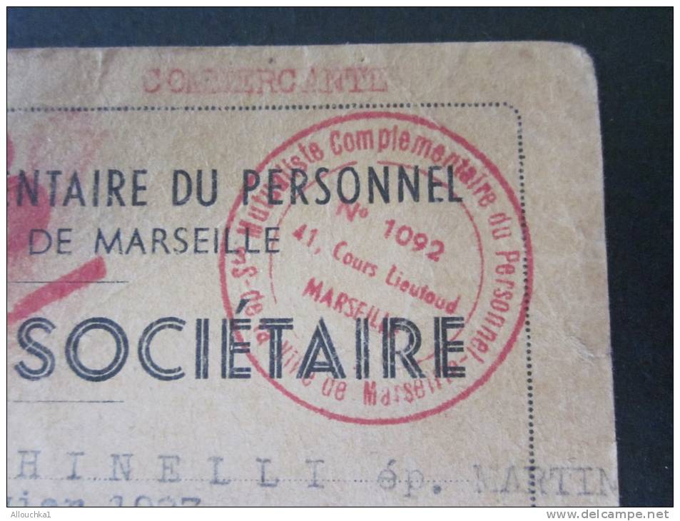 Carte De La Mutuelle Complémentaire Du Personnel De La Ville De Marseille (cartes De Sociétaires 14 Janvier 1927 Corsica - Otros & Sin Clasificación