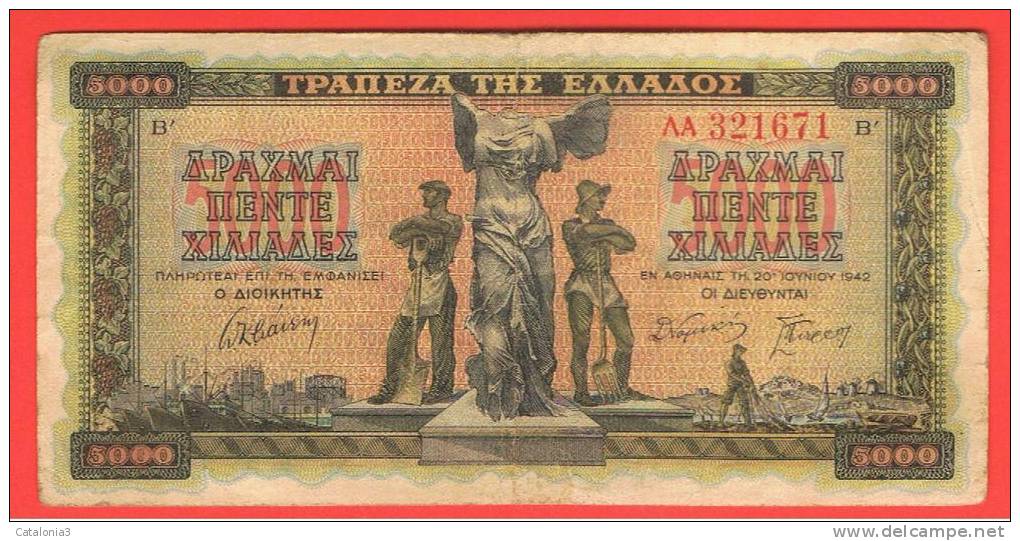 GRECIA - 5.000  Drachma 1942  MBC  P-119 - Greece