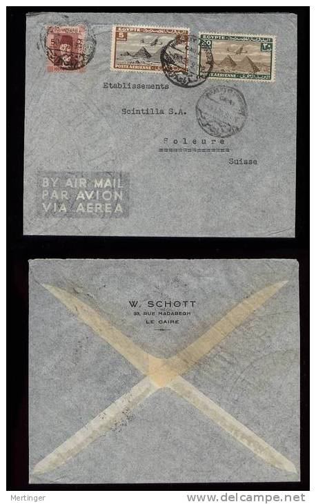 Ägypten Egypt 1939 Airmail Cover To SOLEURE Switzerland - Briefe U. Dokumente
