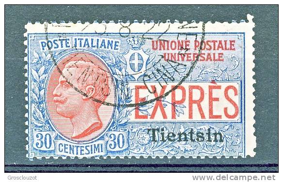 Tientsin 1917 Espresso N. 1 C. 30 Azzurro E Rosso Soprastampato USATO - Tientsin