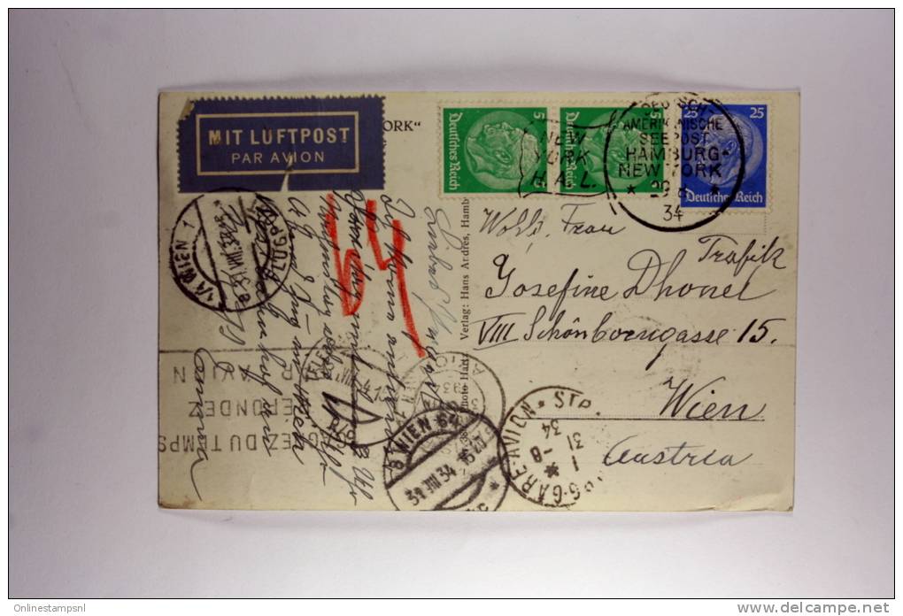 Germany: Deutsch Amerikanische Seepost, Airmail, NY Paris, Wien, 1934 Very Nice Cancels, SS New York, Mixed Stamps. - Briefe U. Dokumente