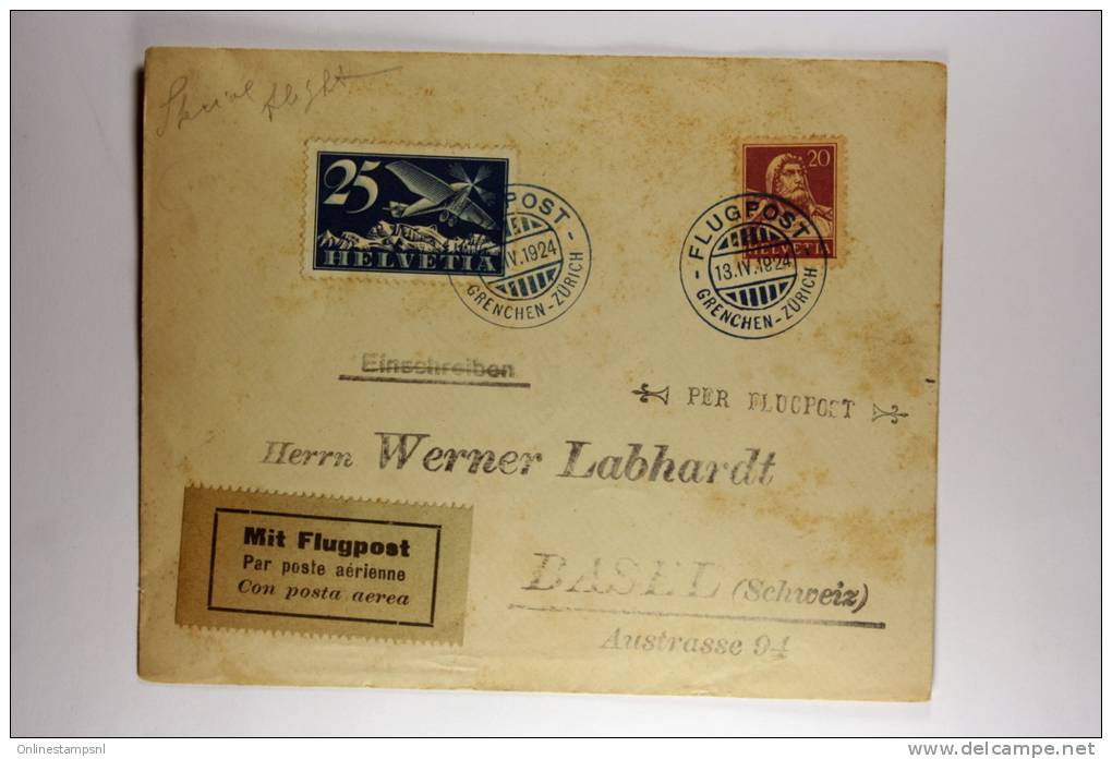 Switserland Airmail Cover 1924 Grenchen To Basel - Briefe U. Dokumente