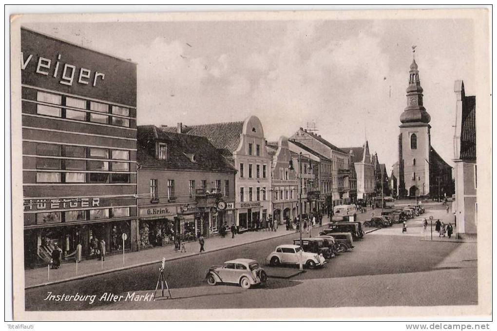 Insterburg Alter Markt Tschernjachowsk Oldtimer Belebt Geschäfte Apotheke Busse 2.7.1941 Gelaufen - Ostpreussen