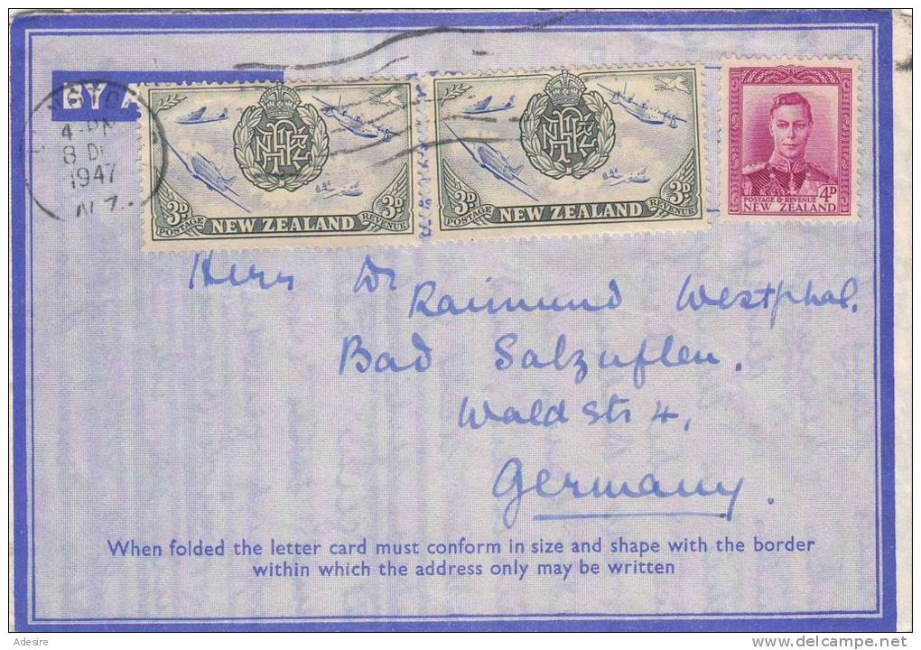 NEW ZEALAND 1947, Falt-Brief Mit Sehr Schöner 3 Fach Frankierung - Briefe U. Dokumente