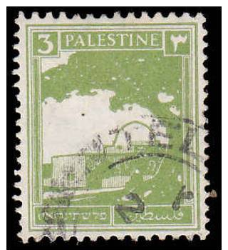 Palestine Scott # 64, 3m Yellow Green (1927) Rachel´s Tomb, Used - Palestine