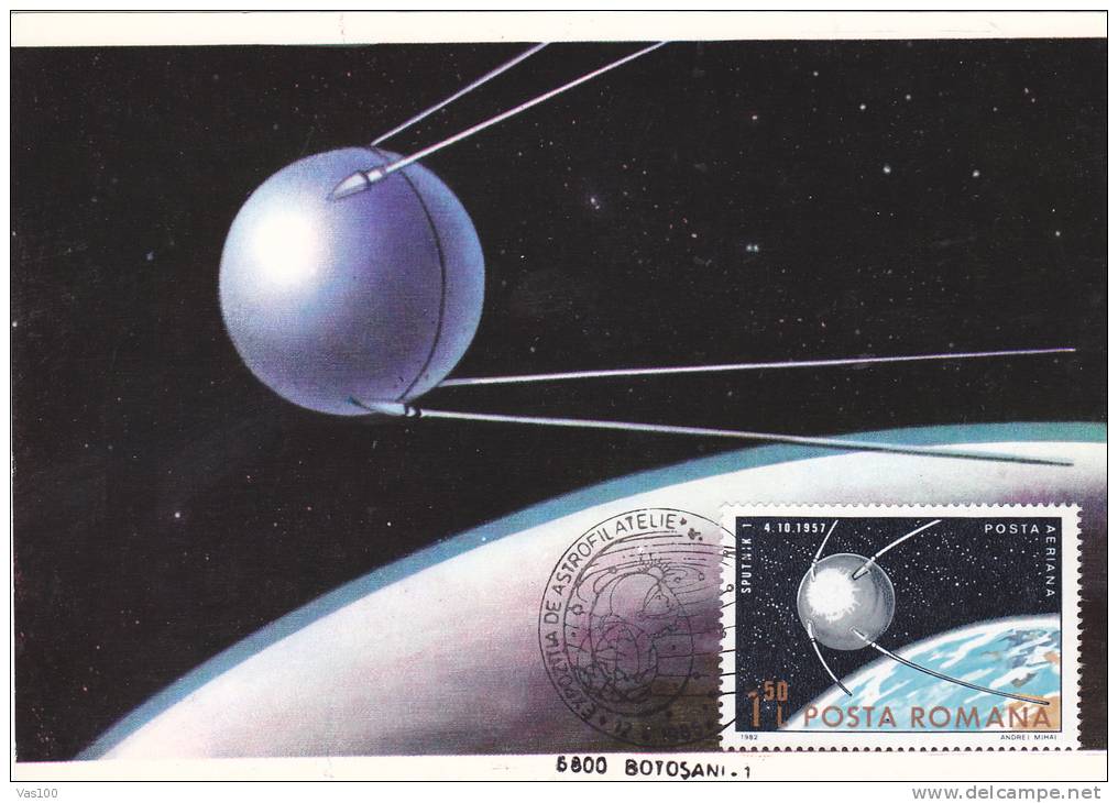 ESPACE, COSMOS, SPUTNIK-1, CM, MAXICARD, CARTES MAXIMUM, 1985, ROMANIA - Russie & URSS