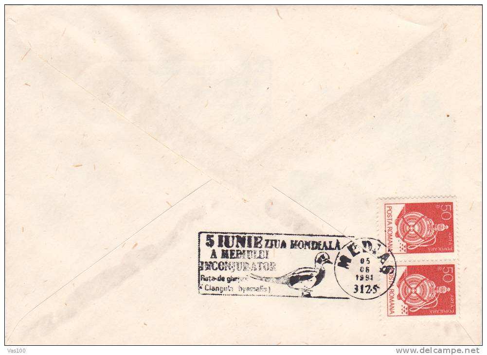 OISEAUX, BIRDS, INTENATIONAL ENVIRONEMET'S DAY, SPECIAL COVER, OBLIT CONC, 1991, ROMANIA - Cisnes