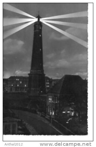 Borkum Leuchtturm Bei Nacht Kleinformat Sw Gezackt 50er Lighthouse - Châteaux D'eau & éoliennes