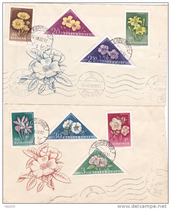 FLEURS, FLOWERS, 2 COVERS FDC, 1958, HUNGARY - FDC