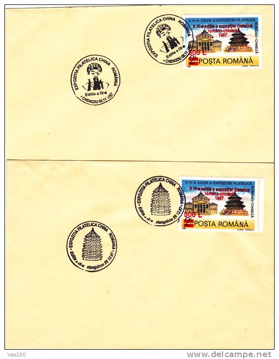 ROMANIAN CHINESE PHILATELIC EXPOZITION, 2 X SPECIAL POSTMARK ON COVERS , 1997, ROMANIA - Briefe U. Dokumente