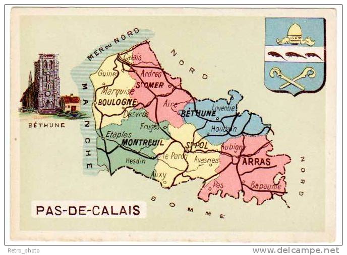 Chromo Contour Départemental, Blason : Pas De Calais (Arras, Béthune, Boulogne) - Other & Unclassified