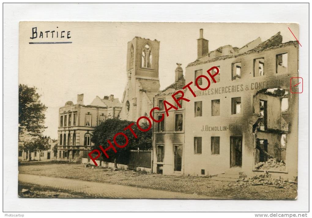 BATTICE-Commerce-J.DEMOLLIN-CARTE PHOTO Allemande-Mairie-eglise-Guerre-14-18-1 WK-BELGIEN-BELGIQUE- - Herve