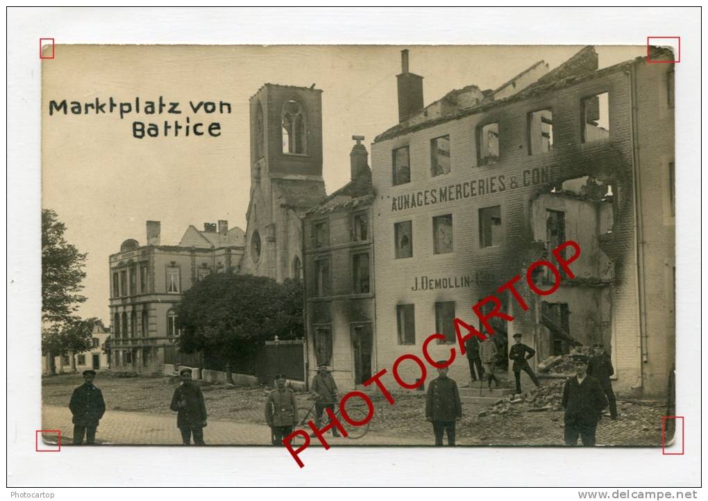 BATTICE-Commerce-J.DEMOLLIN-Soldats-CARTE PHOTO Allemande-Mairie-eglise-G Uerre-14-18-1 WK-BELGIEN-BELGIQUE- - Herve