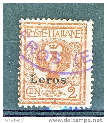 Lero, Isole Egeo 1912 SS 57 N. 1 C. 2 Rosso Bruno USATO - Egeo (Lero)