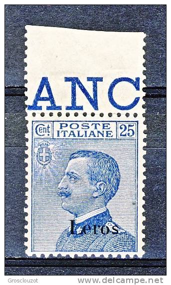 Lero, Isole Egeo 1912 SS 57 N. 5 C. 25 Azzurro Bordo Di Foglio MNH Ottima Centratura  Firmato A. Diena Cat. € 550 - Egeo (Lero)