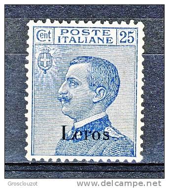 Lero, Isole Egeo 1912 SS 57 N. 5 C. 25 Azzurro MNH Centratissimo Firmato WOLF Cat. € 550 - Ägäis (Lero)