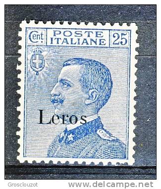 Lero, Isole Egeo 1912 SS 57 N. 5 C. 25 Azzurro MNH Centratissimo Firmato  Cat. € 550 - Egeo (Lero)