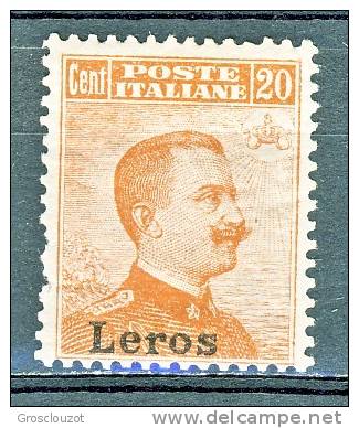 Lero, Isole Egeo 1917 N. 9 C. 20 Arancio Senza Filigrana MLH Centratissimo Cat. € 220 - Egée (Lero)