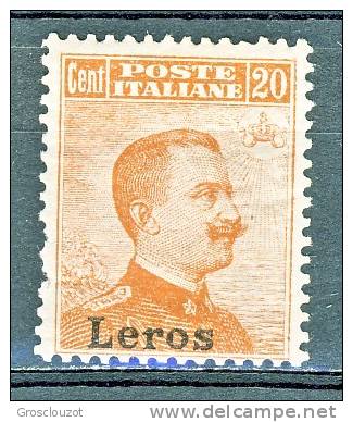 Lero, Isole Egeo 1917 N. 9 C. 20 Arancio Senza Filigrana MLH Centratissimo Cat. € 220 - Egeo (Lero)