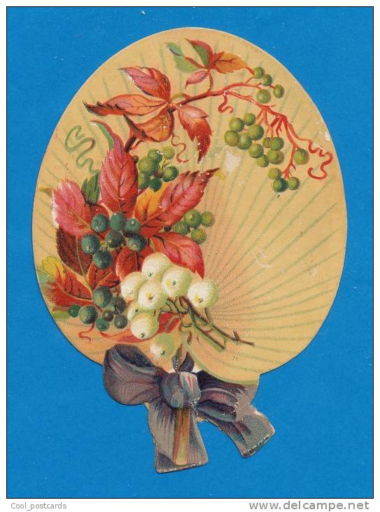 DECOUPIS  ANCIENS GAUFFRE, FEUILLES D´AUTOMNE DANS EVENTAIL, FAN,  EXCELLENT ETAT,  CA 8 X 11.5 Cm - Flowers