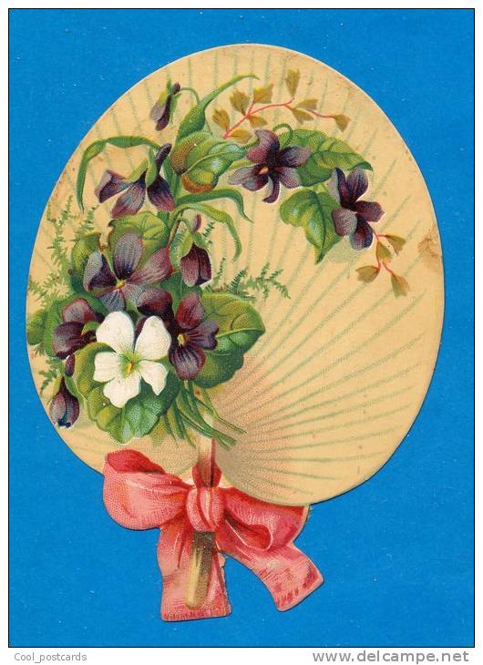 DECOUPIS  ANCIENS GAUFFRE, FLEURS, VIOLETS DANS EVENTAIL, FAN,  EXCELLENT ETAT,  CA 8 X 11.5 Cm - Flowers