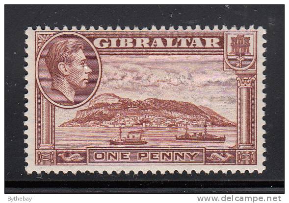 Gibraltar 1938-49 MH Scott #108c 1p Rock Of Gibraltar, Perf 13.5  Watermark Sideways  - George VI - Gibraltar