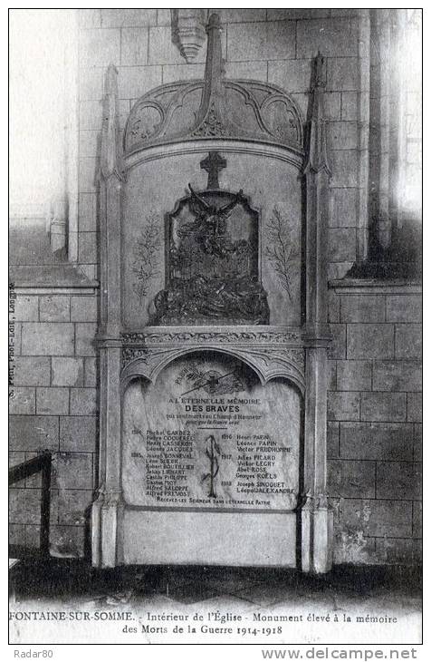 Fontaine-sur-Somme,intérieur De L´église ,monument élevé à La Mémoire Des Morts De La Guerre 1914-1918 - Autres & Non Classés