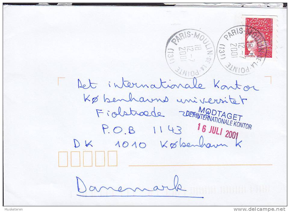 France Deluxe PARIS - MOULIN De La POINTE 2001 Cover Lettre To Denmark Marianne - 1997-2004 Marianne Du 14 Juillet