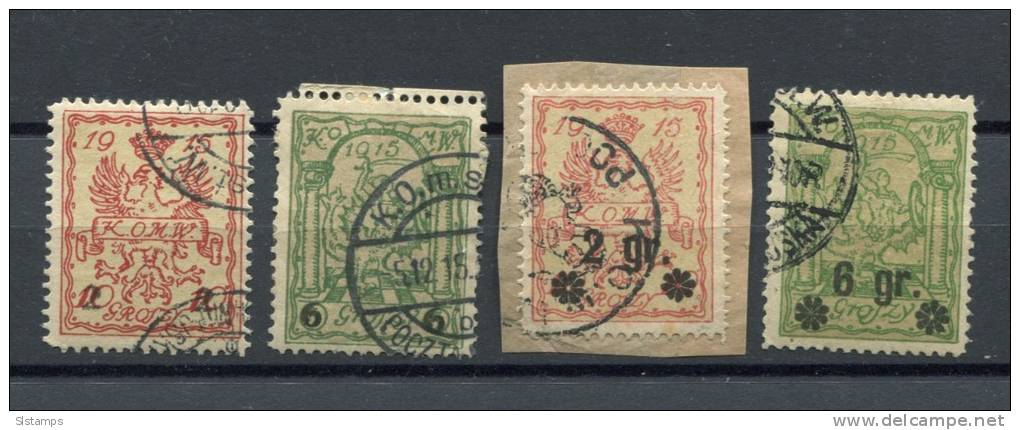 Poland 1915 Mi 7-10 Used Overprint - Used Stamps