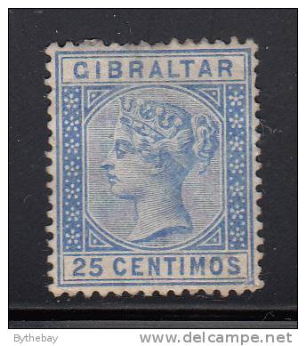 Gibraltar 1889-95 MH Scott #32 25c Victoria, Blue Creased, Perf Faults - Gibraltar