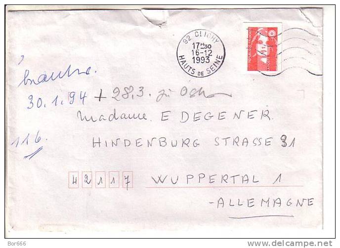 GOOD FRANCE Postal Cover To GERMANY 1993 - Good Stamped: Marianne - Briefe U. Dokumente