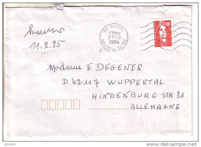 GOOD FRANCE Postal Cover To GERMANY 1994 - Good Stamped: Marianne - Briefe U. Dokumente