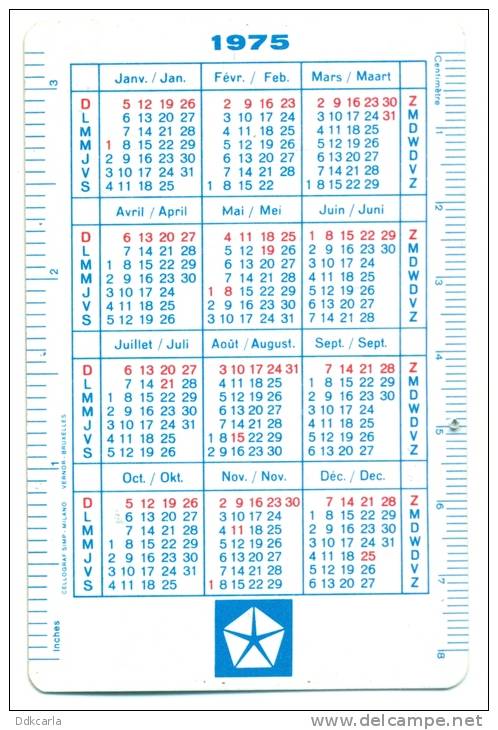 Kalender Klein Formaat 1975 - Chrysler 2 Litres - Small : 1971-80