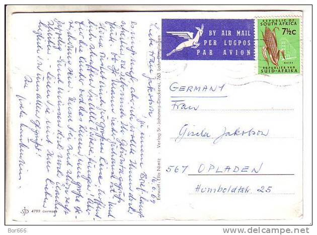 GOOD SOUTH AFRICA Postcard To GERMANY 1969 - Good Stamped: Maize - Briefe U. Dokumente