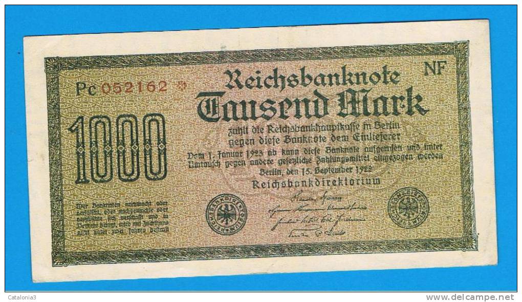 ALEMANIA - GERMANY -  1000 Mark 1922 SC P-76 Serie NF - Imperial Debt Administration