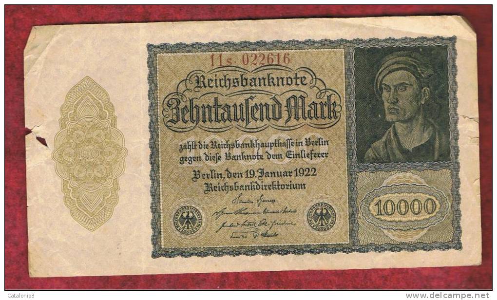 ALEMANIA - GERMANY -  10.000 Mark 1922 MBC  P-72  Serie  7B - Reichsschuldenverwaltung