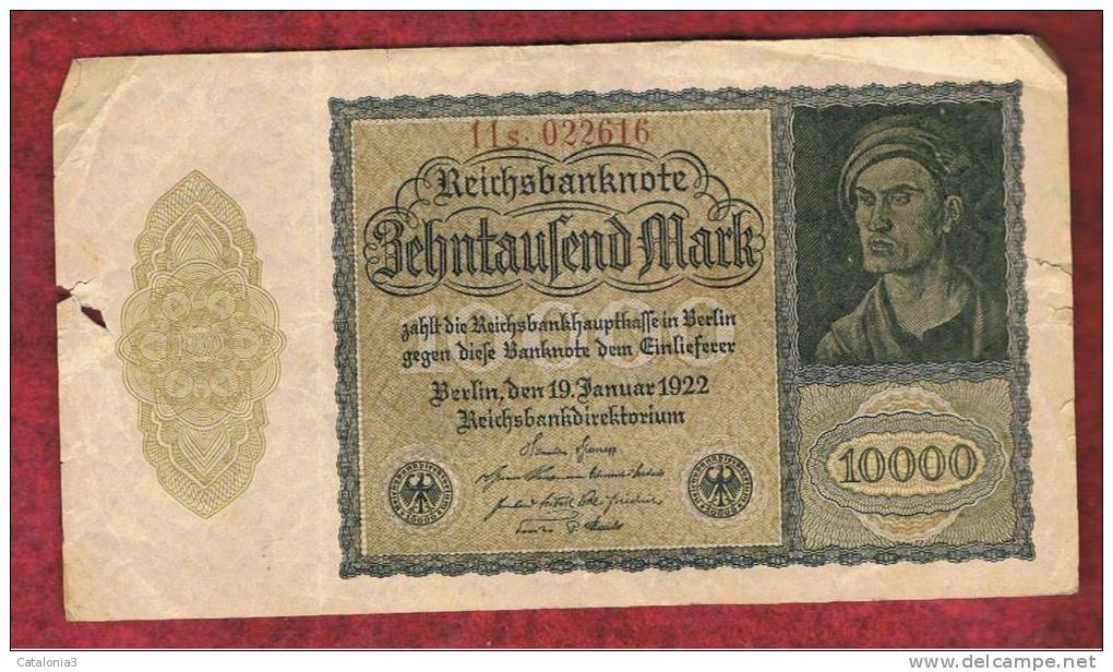 ALEMANIA - GERMANY -  10.000 Mark 1922 MBC  P-72  Serie  7B - Imperial Debt Administration