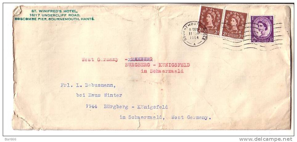 GOOD GB Postal Cover To GERMANY 1964 - Good Stamped: Queen - Hotel Cover - Brieven En Documenten