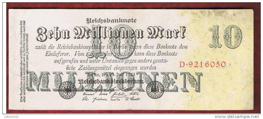 ALEMANIA - GERMANY -  10.000.000 Mark 1923 EBC    P-96 - Administración De La Deuda