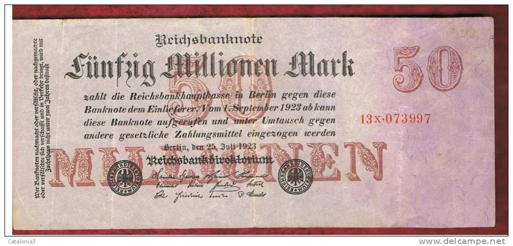 ALEMANIA - GERMANY -  50.000.000 Mark 1923 SC-    P-98 - Reichsschuldenverwaltung